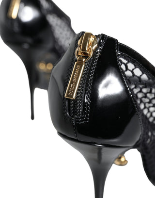 Sandalias Keira de Tacón de Cuero con Malla Negra