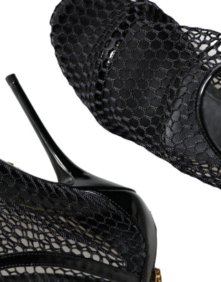 Sandalias Keira de Tacón de Cuero con Malla Negra