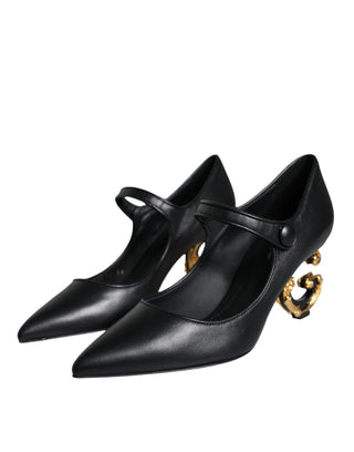 Zapatos de salón Mary Janes con tacones y logo en cuero negro