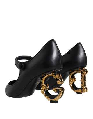 Zapatos de salón Mary Janes con tacones y logo en cuero negro