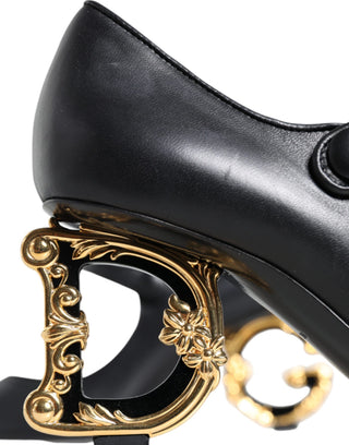 Zapatos de salón Mary Janes con tacones y logo en cuero negro