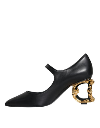 Zapatos de salón Mary Janes con tacones y logo en cuero negro