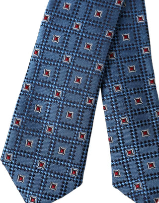 Blau Gemusterte Verstellbare Herrenkrawatte aus 100% Seide