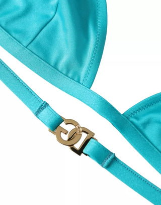 Top de bikini halter azul verde con logo DG de traje de baño