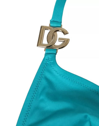 Top de bikini halter azul verde con logo DG de traje de baño
