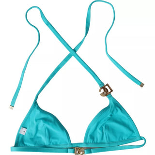 Top de bikini halter azul verde con logo DG de traje de baño