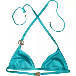 Top de bikini halter azul verde con logo DG de traje de baño