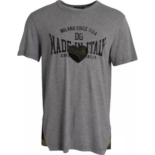 Camiseta gris de algodón con estampado gráfico y cuello redondo