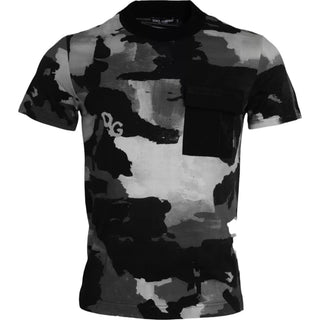 Camiseta de algodón con camuflaje multicolor y cuello redondo
