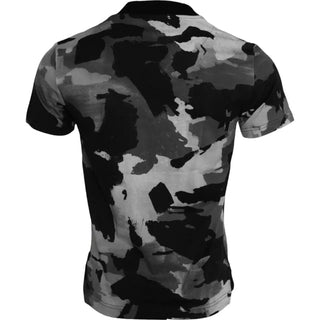 Camiseta de algodón con camuflaje multicolor y cuello redondo