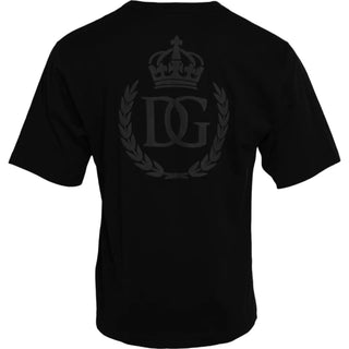 Camiseta negra de algodón con logo en relieve y cuello redondo