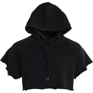 Camiseta negra de algodón con capucha y manga corta corta