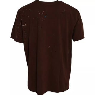 Camiseta marrón de algodón con salpicaduras de color y cuello redondo