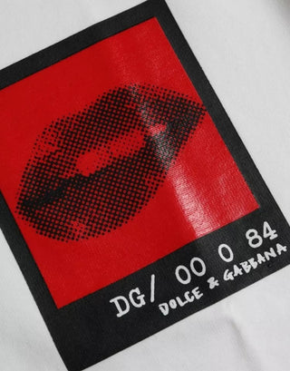 Camiseta blanca de algodón para hombre con estampado de labios rojos