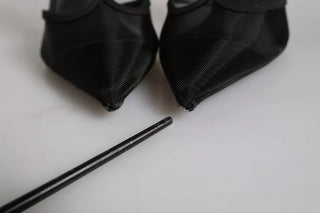 Black Mesh T-strap Stiletto High Heels Shoes