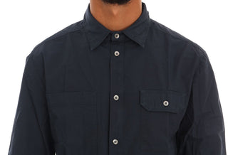 Camisa de algodón de manga larga casual azul
