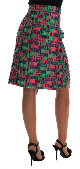 Falda lápiz jacquard rosa y verde