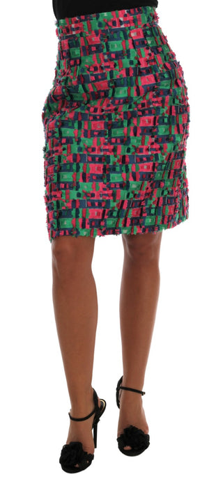 Falda lápiz jacquard rosa y verde