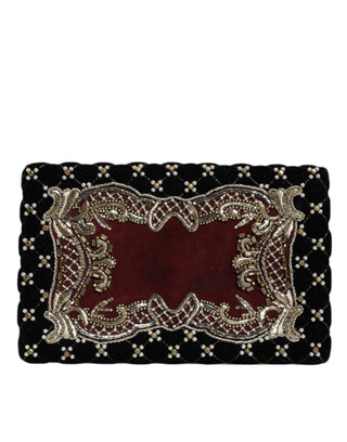 Bolso de mano de noche de terciopelo negro y burdeos con marco dorado