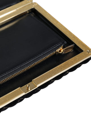 Bolso de mano de noche de terciopelo negro y burdeos con marco dorado