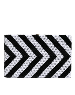Bolso de fiesta con marco dorado en negro y blanco