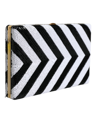 Bolso de fiesta con marco dorado en negro y blanco