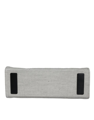 Bolso tote cruzado de lona y cuero blanco con logo y asa superior