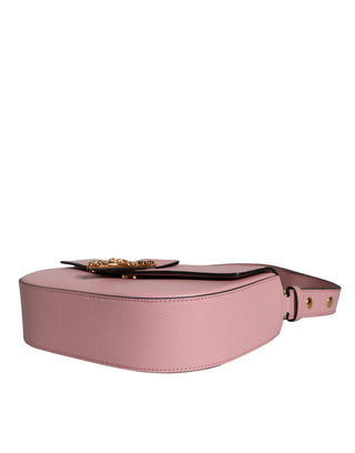 Bolso cruzado rosa de cuero de becerro granuloso con logo y bandolera