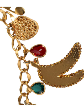 Gold Tone Brass Fruity Crystal Embellished Waist Chain Belt