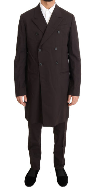 Bordeauxfarbener Anzug aus Wollstretch, 3-teilig, lang