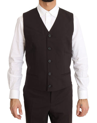 Bordeauxfarbener Anzug aus Wollstretch, 3-teilig, lang