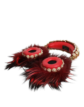 Auriculares de piel roja con cristales dorados y audio AUX