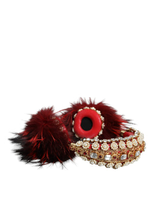 Auriculares de piel roja con cristales dorados y audio AUX