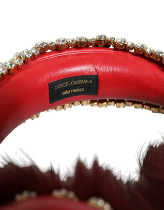 Auriculares de piel roja con cristales dorados y audio AUX