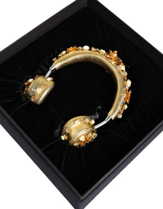 Gold Leather Floral Crystal Angel Headset Headphones