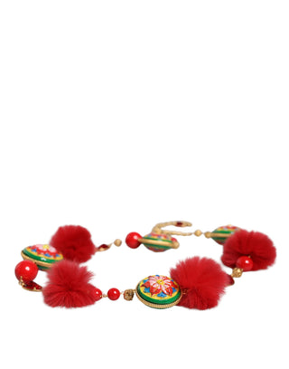 Cinturón torero de piel roja con cristales y piel de latón dorado