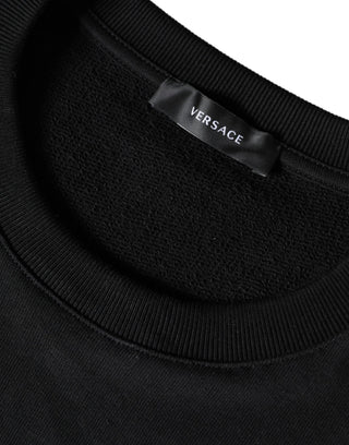 Suéter de algodón con cuello redondo y forro polar Medusa negro