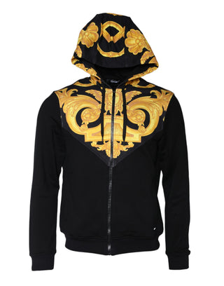 Sudadera con capucha de algodón con cremallera completa y estampado Medusa negro