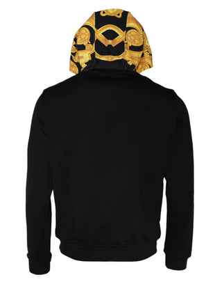 Sudadera con capucha de algodón con cremallera completa y estampado Medusa negro