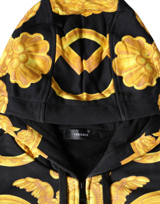 Sudadera con capucha de algodón con cremallera completa y estampado Medusa negro