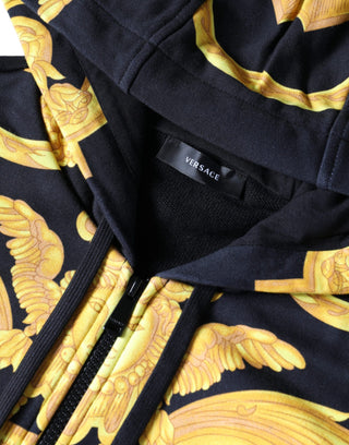 Sudadera con capucha de algodón con cremallera completa y estampado Medusa negro