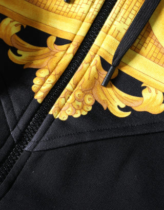 Sudadera con capucha de algodón con cremallera completa y estampado Medusa negro