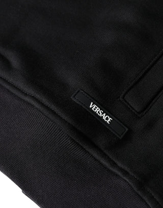 Sudadera con capucha de algodón con cremallera completa y estampado Medusa negro