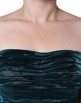Grünes, figurbetontes, trägerloses Kleid aus Seidenmischsatin