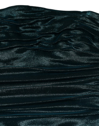 Grünes, figurbetontes, trägerloses Kleid aus Seidenmischsatin