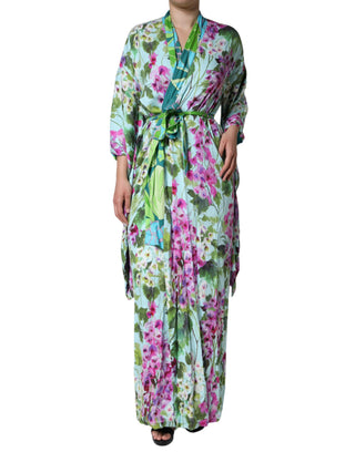 Mehrfarbiges Blumen-Wickelkleid aus Seidenstretch