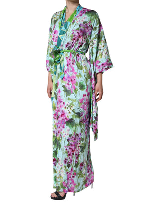 Mehrfarbiges Blumen-Wickelkleid aus Seidenstretch
