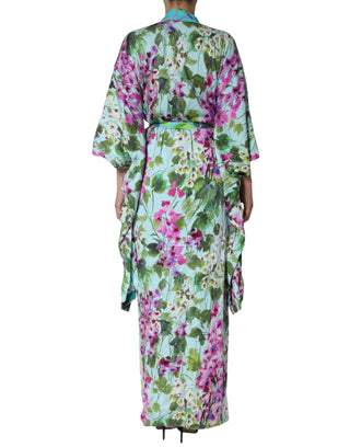 Mehrfarbiges Blumen-Wickelkleid aus Seidenstretch