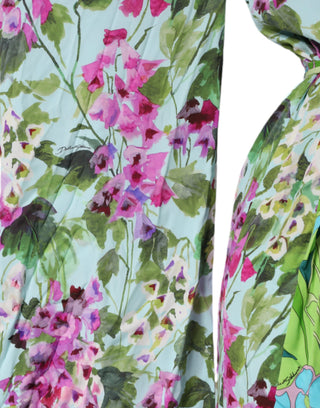Mehrfarbiges Blumen-Wickelkleid aus Seidenstretch