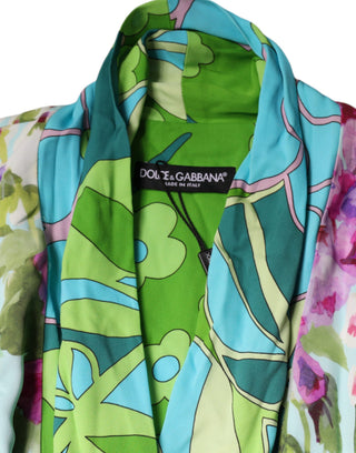 Mehrfarbiges Blumen-Wickelkleid aus Seidenstretch